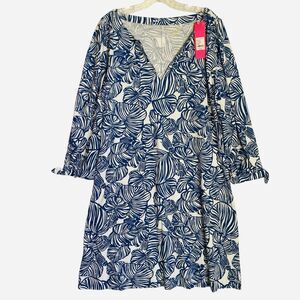 Lilly Pulitzer Aegean Mini Dress XL Navy Floral Long Sleeve Beach Resort